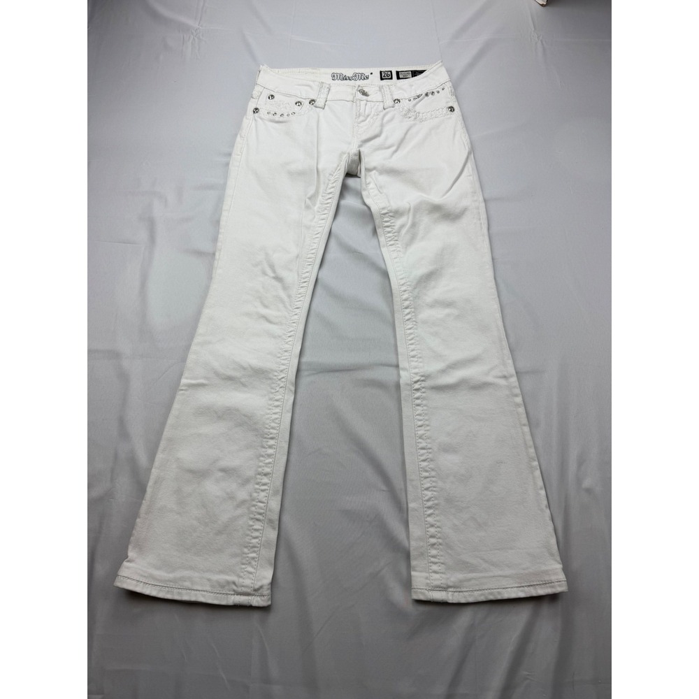 Miss Me Bootcut Jeans Women 26 White Rhinestone Studded Low Rise JE1017B6L